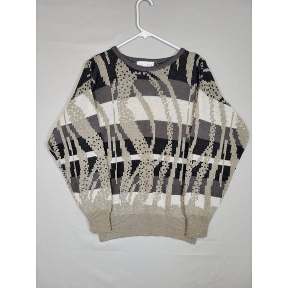 Vintage 90s Metallic Abstract Knit Sweater Womens Large Baggy Grandma Chic - Picture 1 of 9